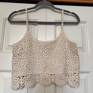 Arizona Jean Company Crochet Knit Crop Top in Beige